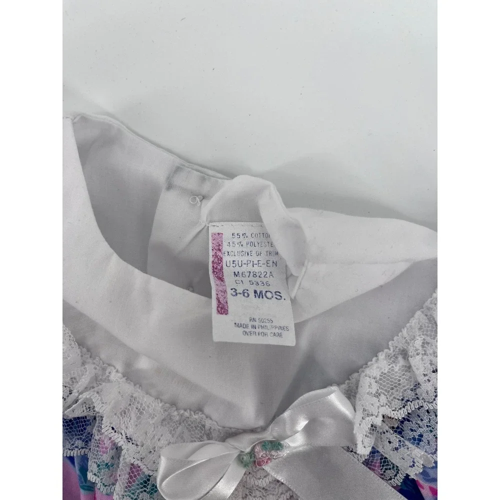 Vintage 90's Floral Lace Ruffle Baby Dress and Bloomers Set 3-6 Months Pink Blue